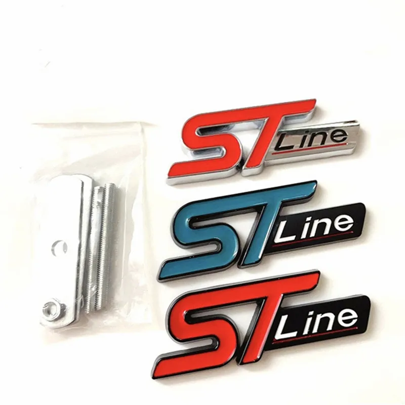 

3D металлический логотип ST Line, эмблема на переднюю решетку автомобиля, наклейка на багажник, значок для Ford Kuga MK3 MK4 S Max Focus Puma Fiesta, аксессуары