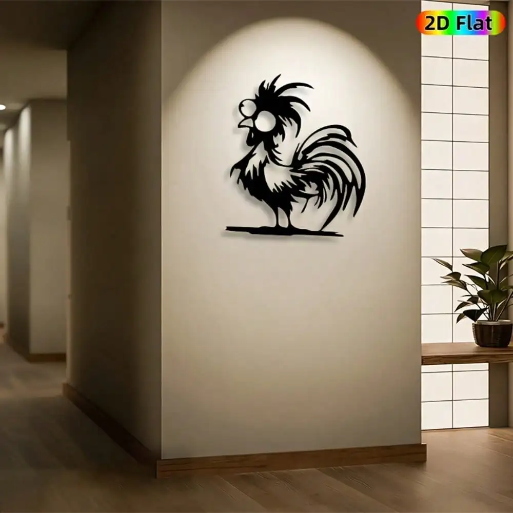 Brand Metal Rooster Wall Art Rustproof 2D Flat Sculpture For Indoor Home Bathroom Coffee Bar Decor Modern Farmhouse Accent