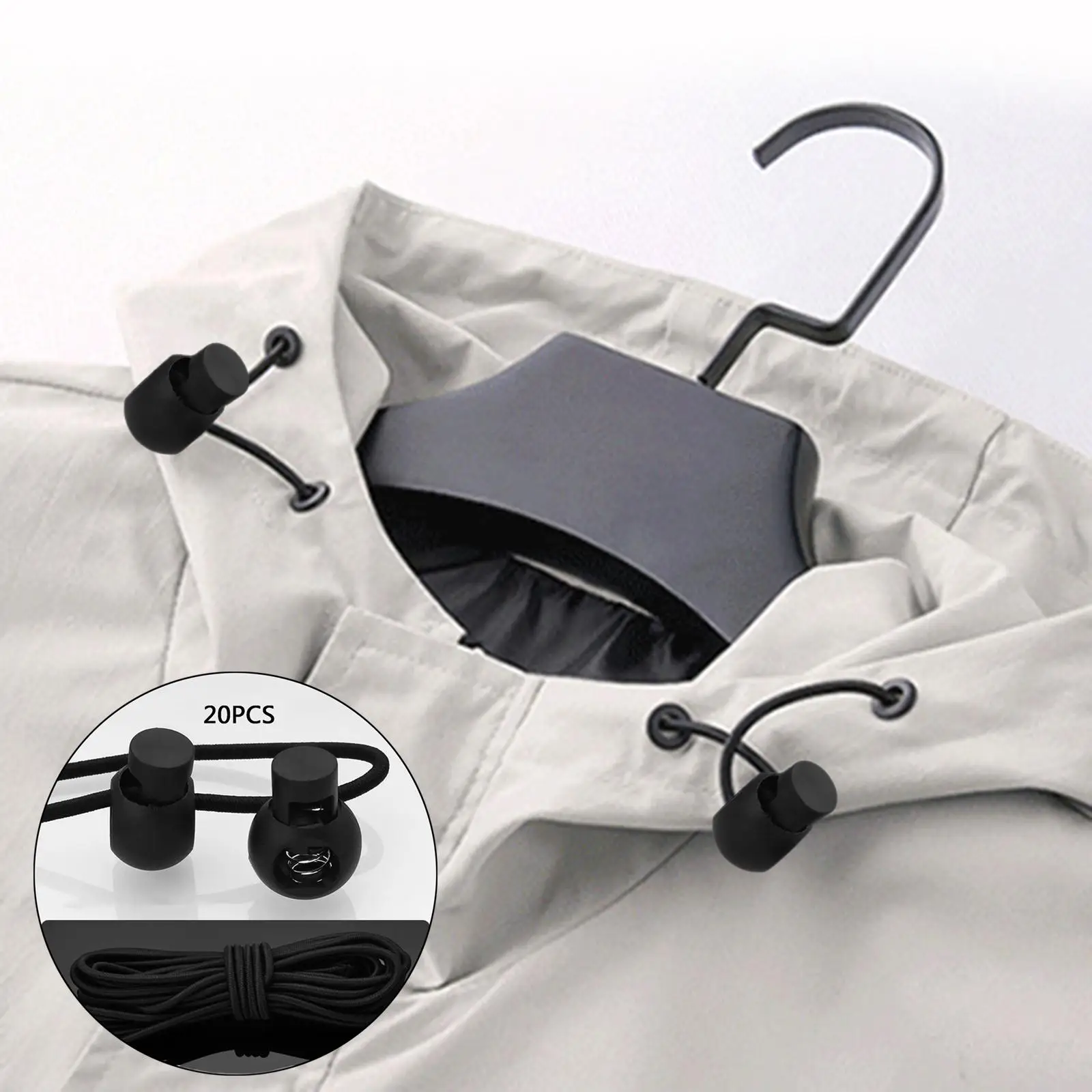 2-4pack 20pcs Plastic Cord Locks End Spring Loaded Slider + 3m Bungee Cord Style