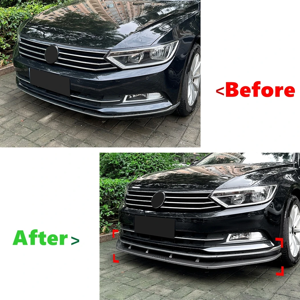 Car Front Bumper Lip Spoiler Splitter For VW Volkswagen Passat B8 2017 2018 2019 Glossy black Car Styling