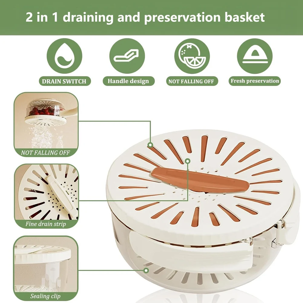ABVJ-cesta de drenaje multiusos para el hogar, cocina, cuenco de sandía con colador y tapa, colador de cocina, colador de alimentos