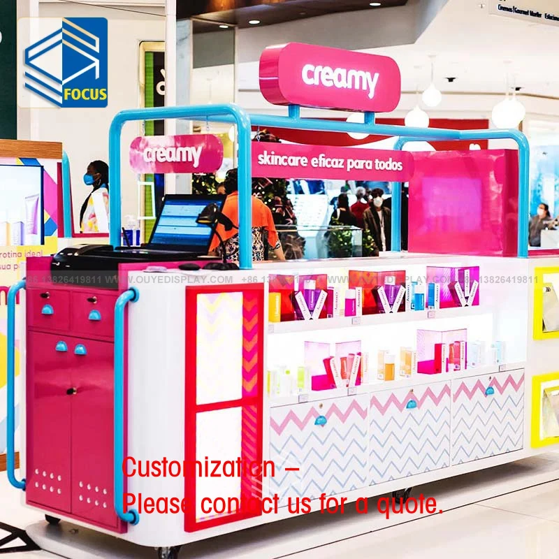 

custom.Mall Kiosk Cabinets Counter Retail Showcase Candy Cart With Wheels Mall