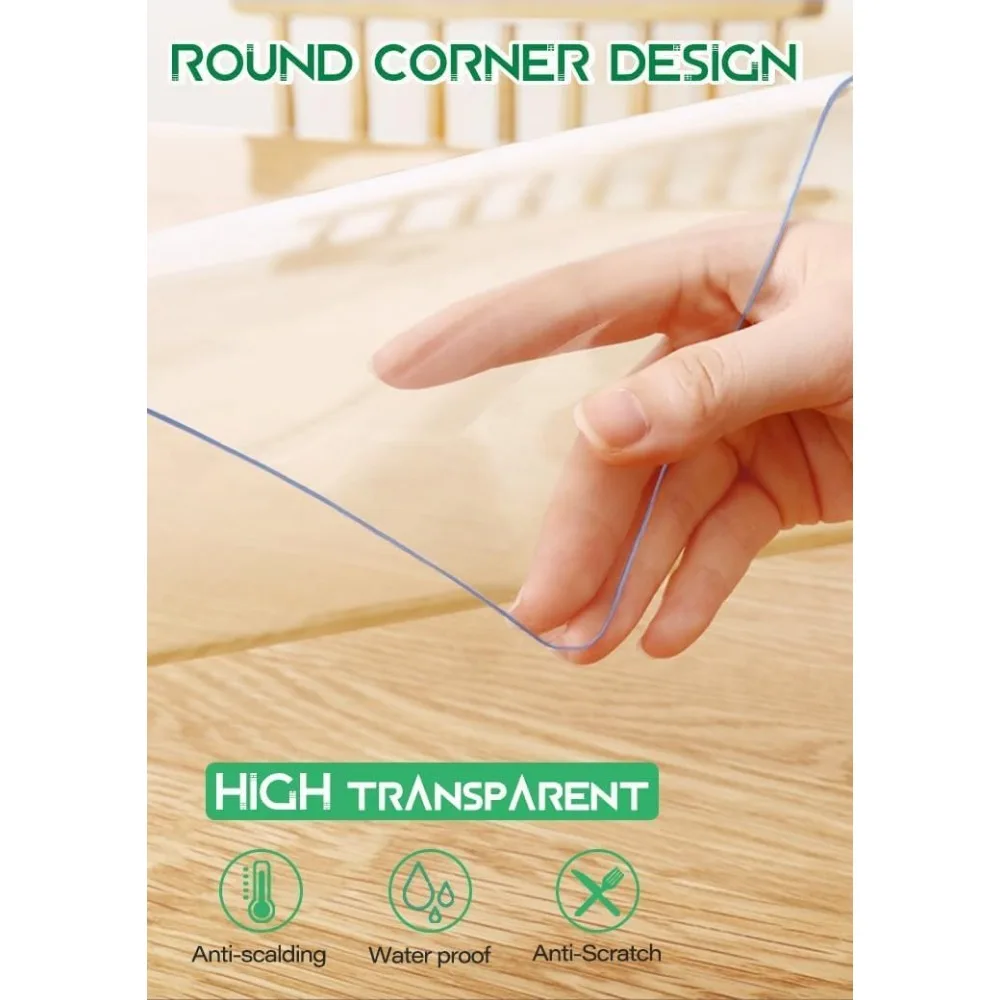 غطاء مفرش طاولة بلاستيكي مستطيل مقاس 58 × 120 بوصة - واقي مفرش طاولة من مادة PVC الشفافة بسمك 1.5 مم وسادة مكتب بلاستيكية من الفينيل لتناول الطعام