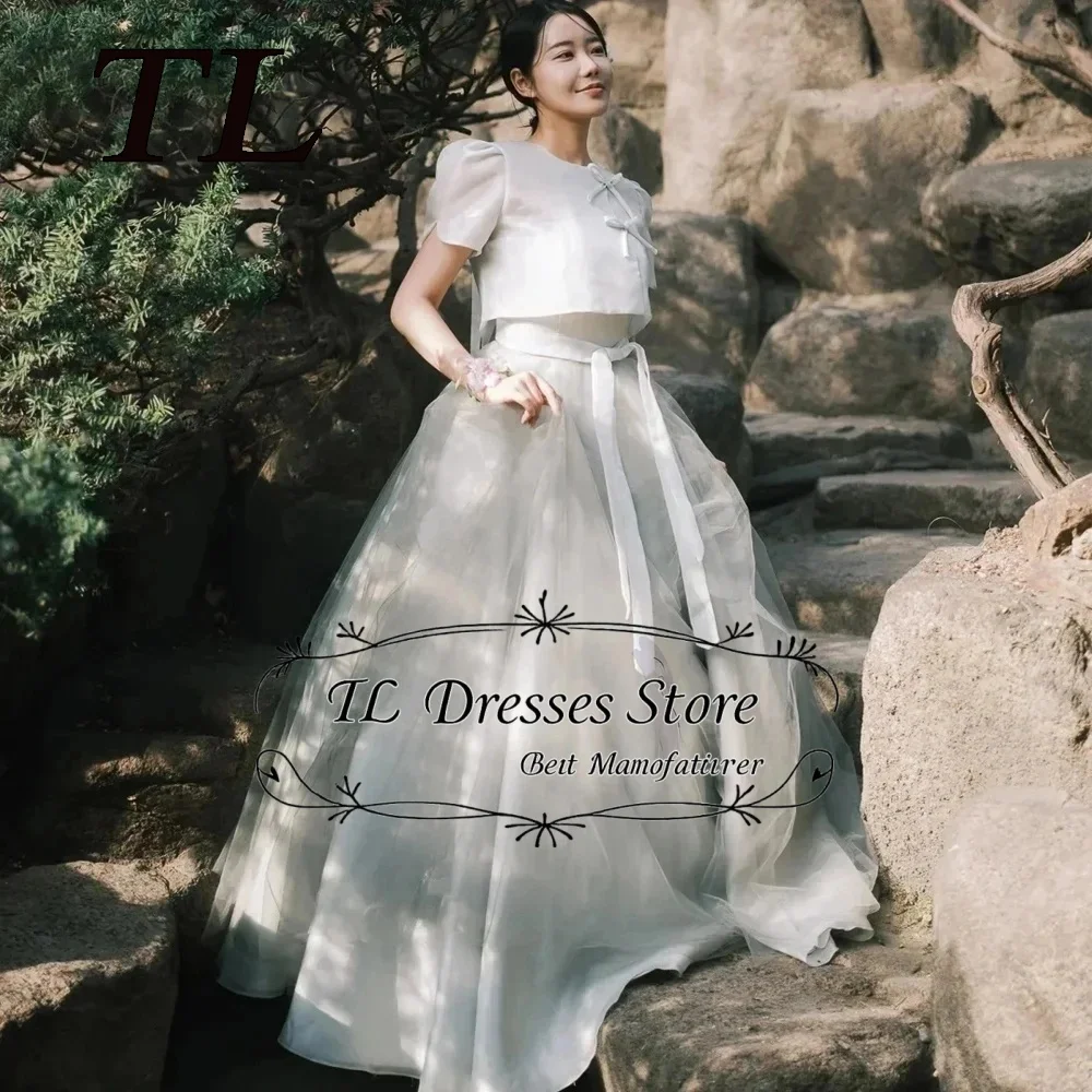 

TL Vintage Gray Wedding Dresses Korea Photo shoot Hanbok Soft Organza Bride Gowns Customized Formal Occasion
