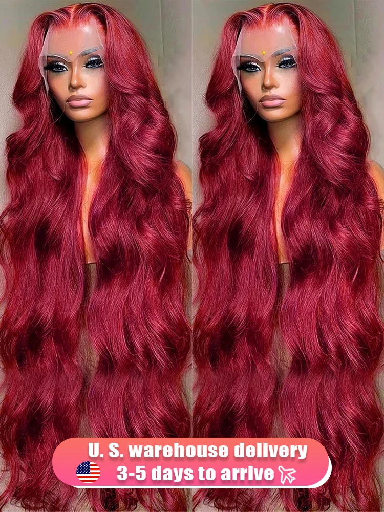 250% Burgundy 30 40 Inch Body Wave Lace Front Human Hair Wig 99J Red Colored Wigs 13x6 HD Lace Frontal Human Hair Wig For Women