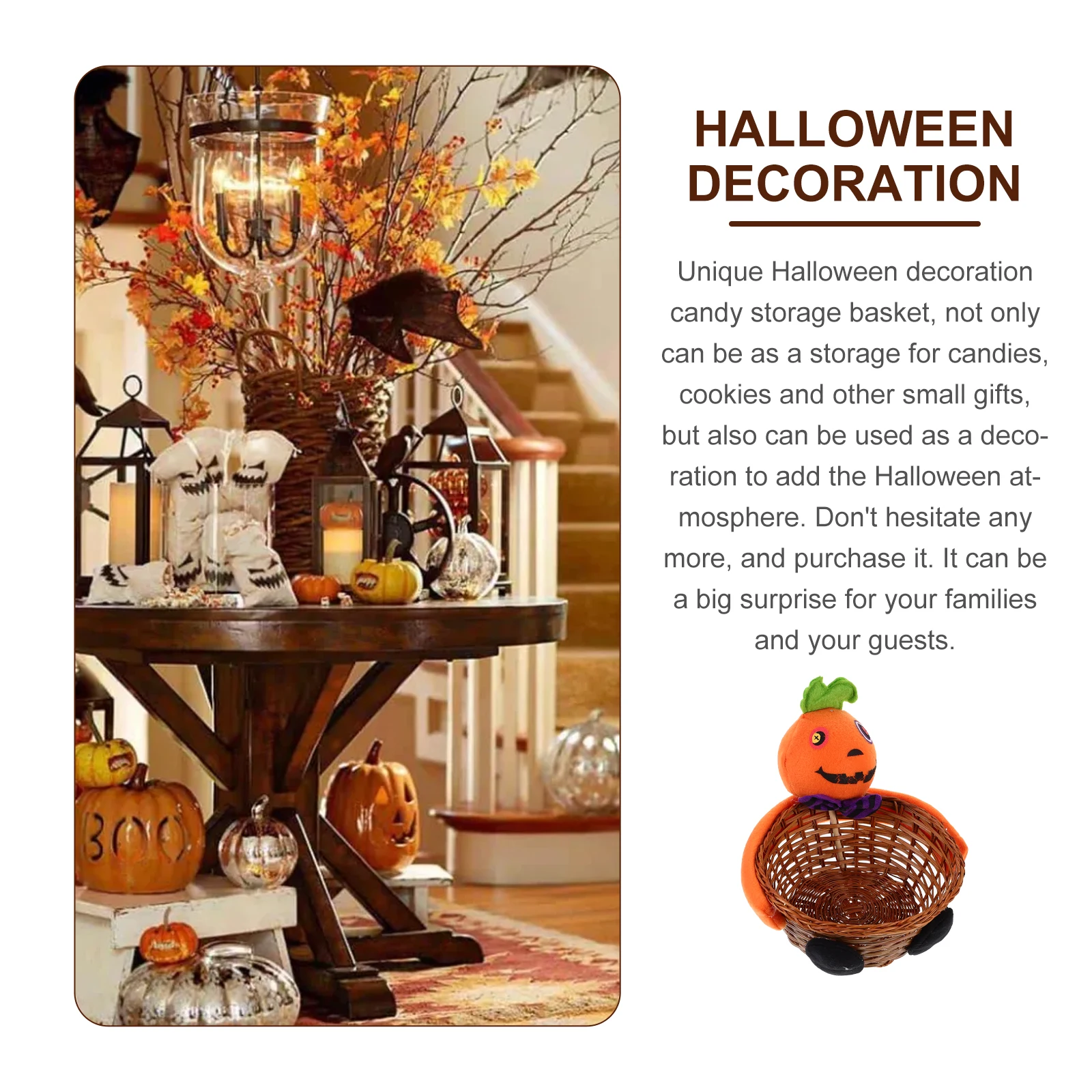 

1Pcs Halloween Pumpkin Candy Storage Basket Bamboo Cloth Creative Portable Food Storage Basket for Festival Party