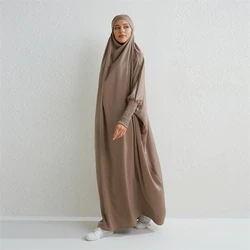 Abaya musulmano con cappuccio manica Smocking abito da preghiera di un pezzo donna Jilbab abbigliamento islamico Dubai abito nero saudita pelliccia turca