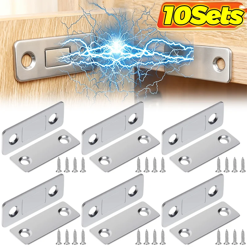 10/1set Magnetic Door Catch Ultra-Thin Cabinet Catches Door Closed Magnets Sheet Adhesive Closet Drawer Window Magnet Latches