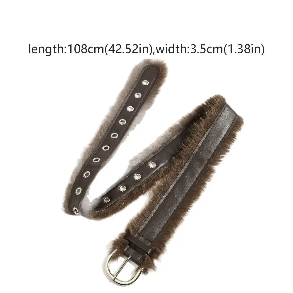 Vintage Wide Leather Fur Belt Metal Buckle Retro Y2K Waistband Jeans Decor Western Style Belt Women