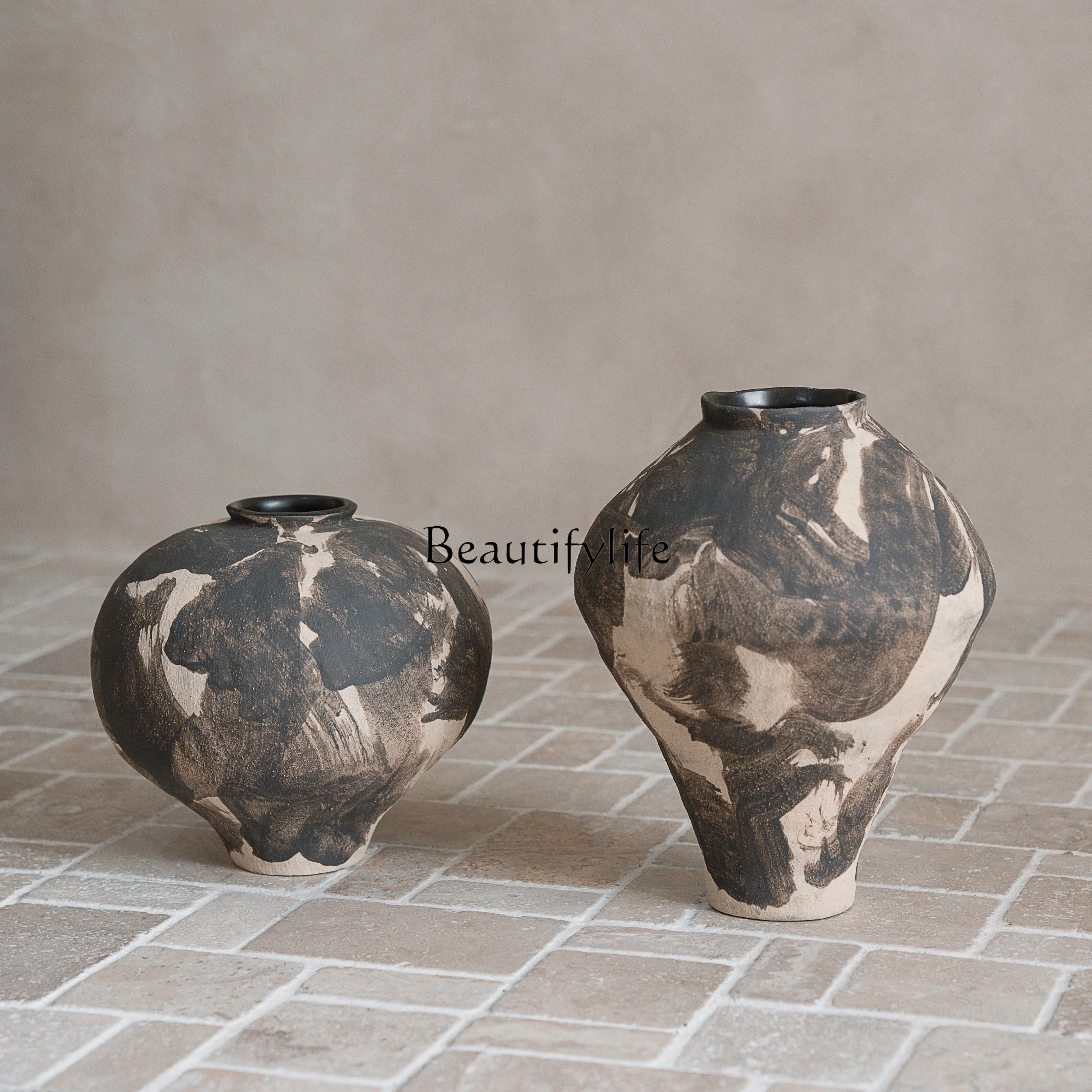 

Wabi-sabi Style Ceramic Vintage Vase for Fresh Flowers and Hydroponics Dual-use Decorative Flower Container