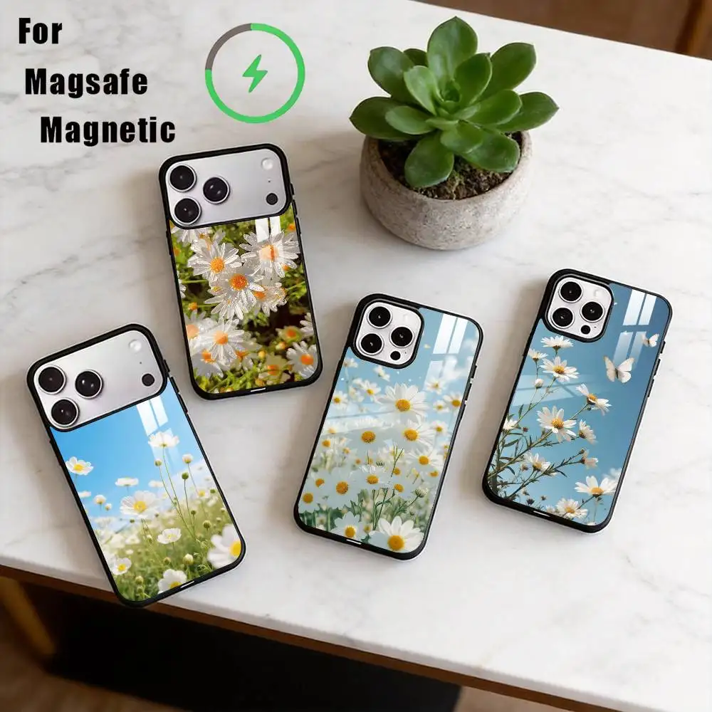 

Чехол для телефона Little Daisy для iPhone 17, 16, 15, 14, 13, 12, 11 Plus, Pro, магнитный, с беспроводной зарядкой MagSafe