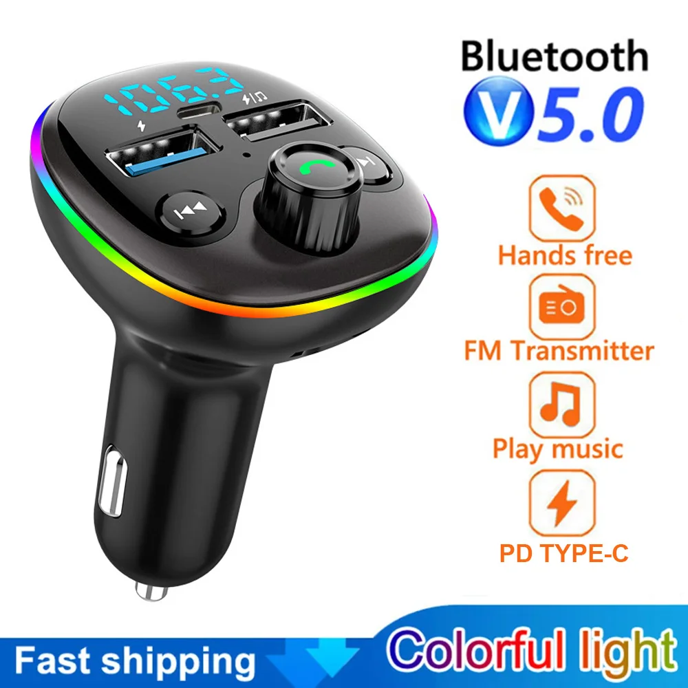 Car Handsfree FM Transmitter Bluetooth Car Kit MP3 Modulator Player TF Card USB AUX Receiver 3.1A Dual USB TYPE-C Fast Charger