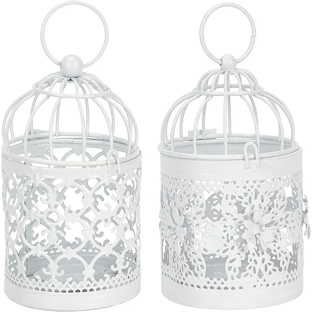 Clamshell Metal Iron Birdcage Candle Holder, 2pcs Perfect Home Party Decoration Decorative Candle Lantern Vintage Style Hanging