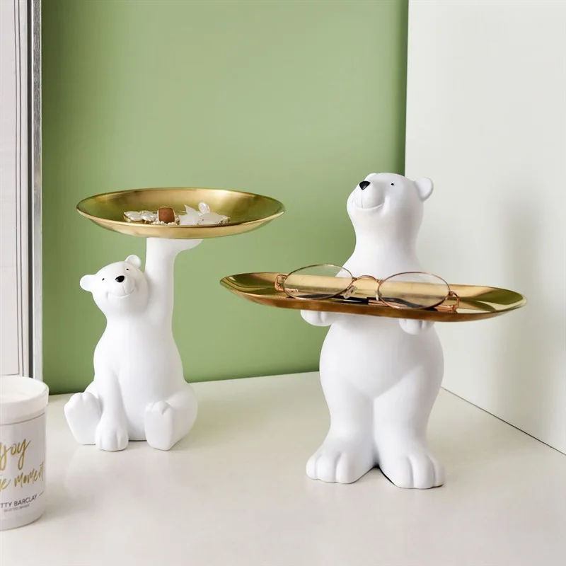 

Minimalist Polar Bear Decorative Tray Key Storage Tray For Living Room TV Cabinet Foyer Home Organizer Cabinet Foyer Decor Gift