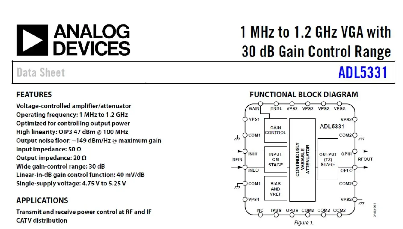 ADL5331 Модуль усилителя переменного усиления 1M-1,2 ГГц РЧ-усилитель VCA