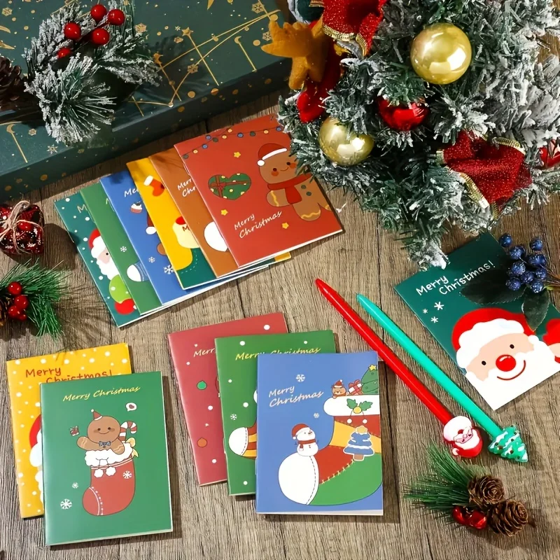 30pcs Christmas Mini Notebooks - Santa & Snowman Designs,Random style, Pocket-Sized Memo Pads with Assorted Holiday Designs