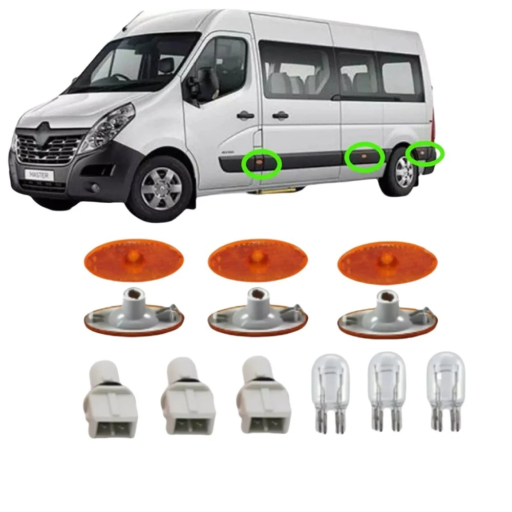 3Pcs Side Marker Lamp Light Lens Bulb Holder With Bulb For Renault Master Vauxhall Movano 261b00001r Side Turn Signal