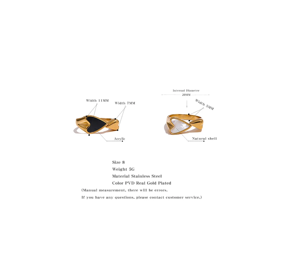 Yhpup Shell Acryl Herz Edelstahl Stilvoller Ring für Frauen Charms Metall Textur Wasserdicht Goldener Schmuck Gala Geschenk – Detail 6