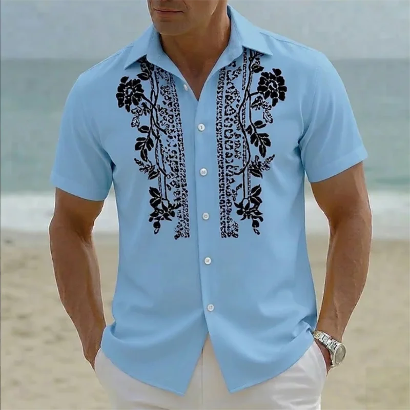 

Новая мужская гавайская рубашка с коротким рукавом 2026 года, с этническим принтом, высококачественная повседневная рубашка в уличном стиле