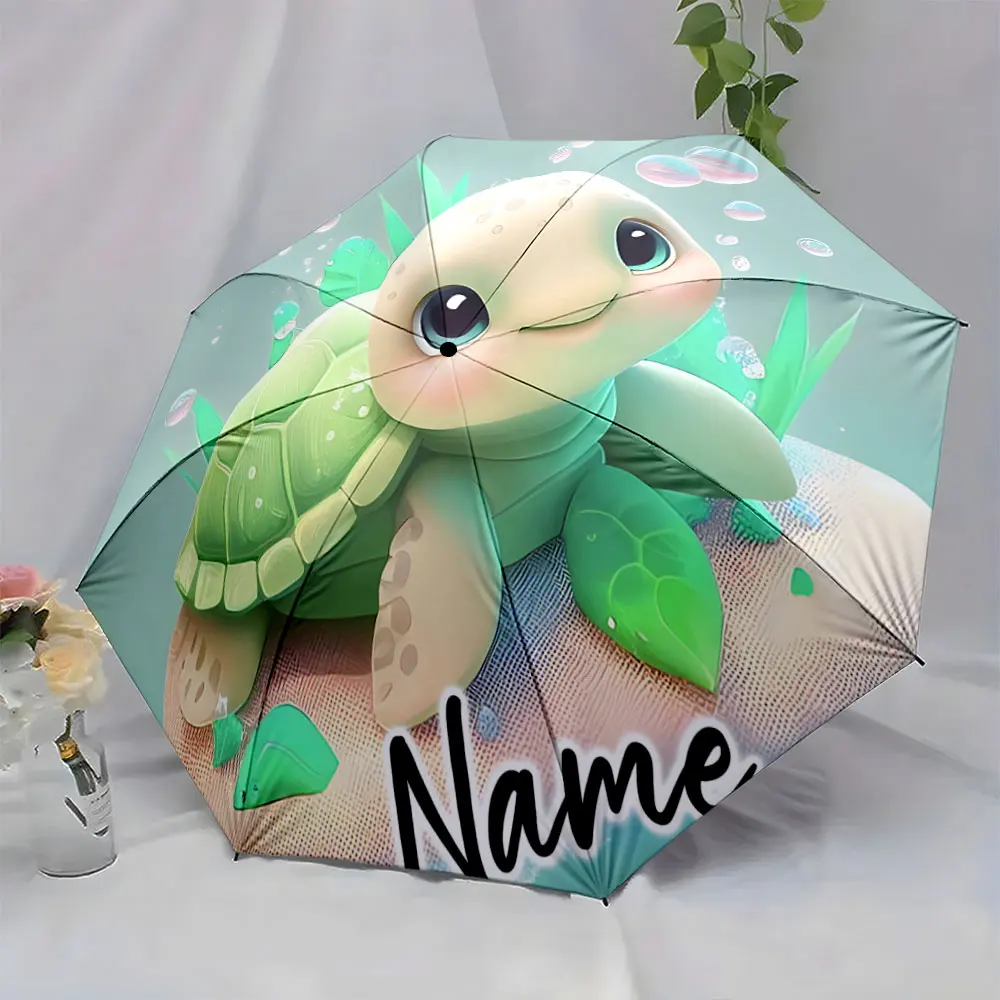 Custom Name  Adorable Turtle Design Umbrella for Kids and Adults Print 8 Iron Ribs Folding Umbrella Auto-Open Fashion Sunshade