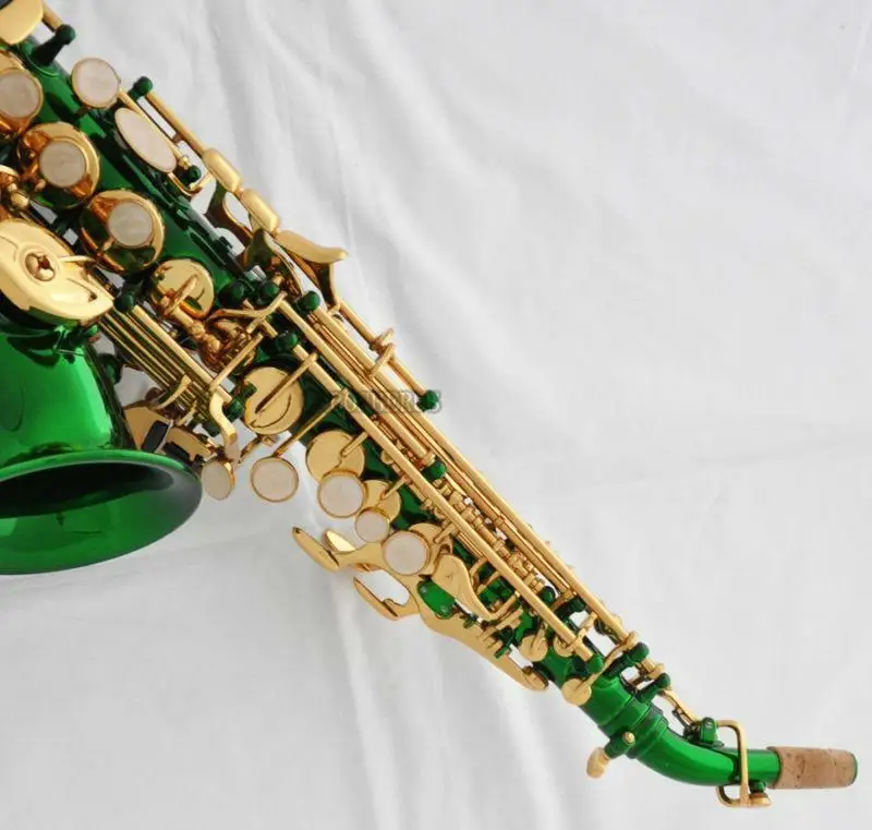 High quality beautiful Green Curved Soprano Saxophone High Quality Sax