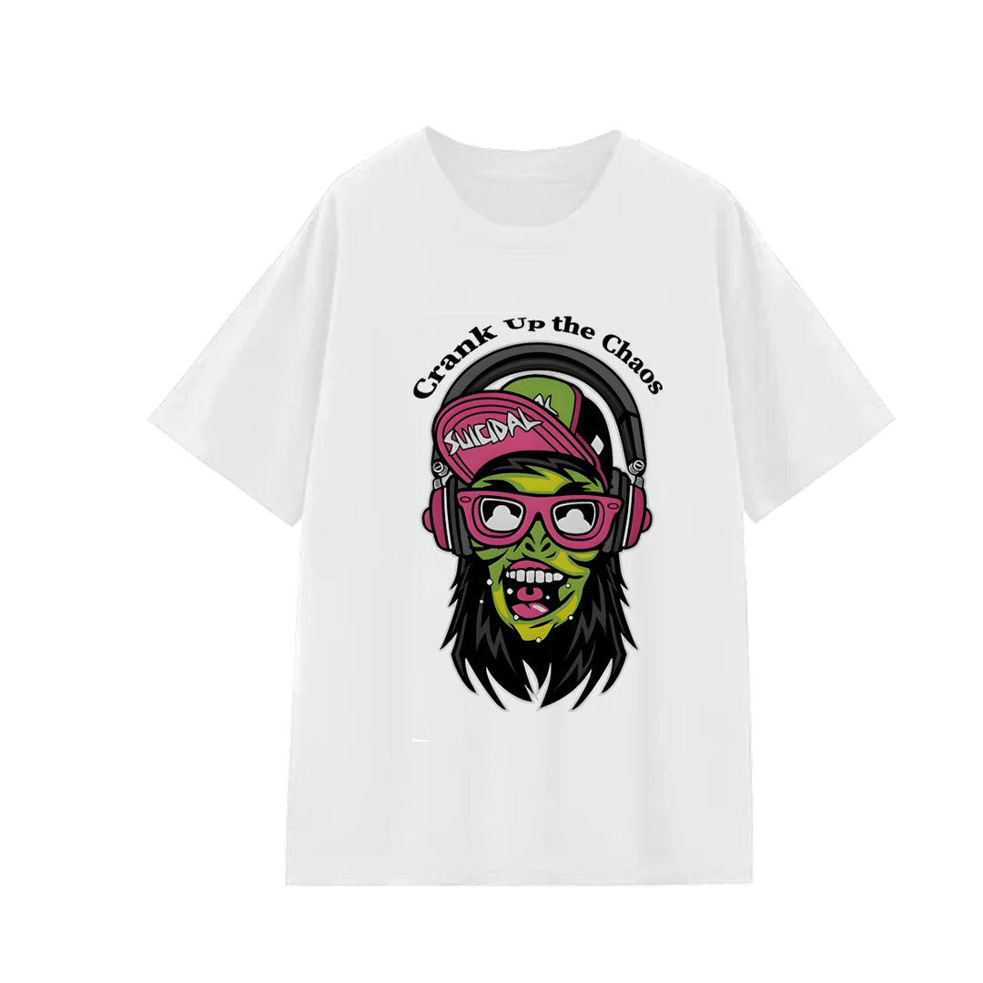 

Fashion T-shirt Suicidal DJ Zombie Crank Up the Chaos100% Cotton Short Sleeve Tee Cool Style