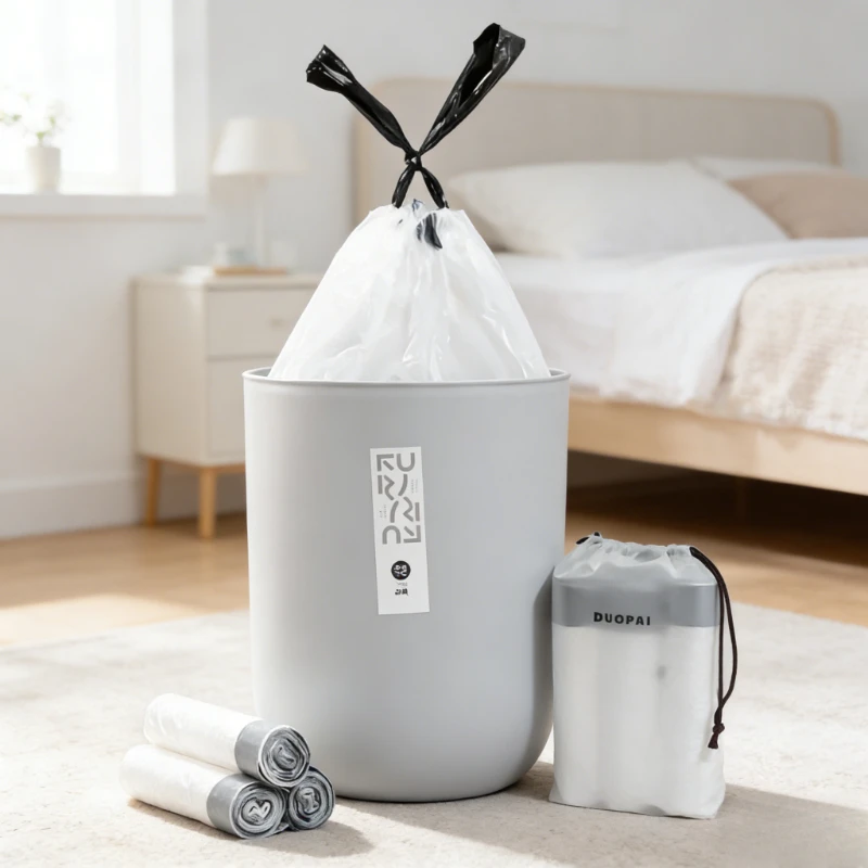 Verstärkte Müllbeutel mit Kordelzug, Transparente Einweg-Mülltüten für Haushalt, Wohnheim, Wohnzimmer und Küche