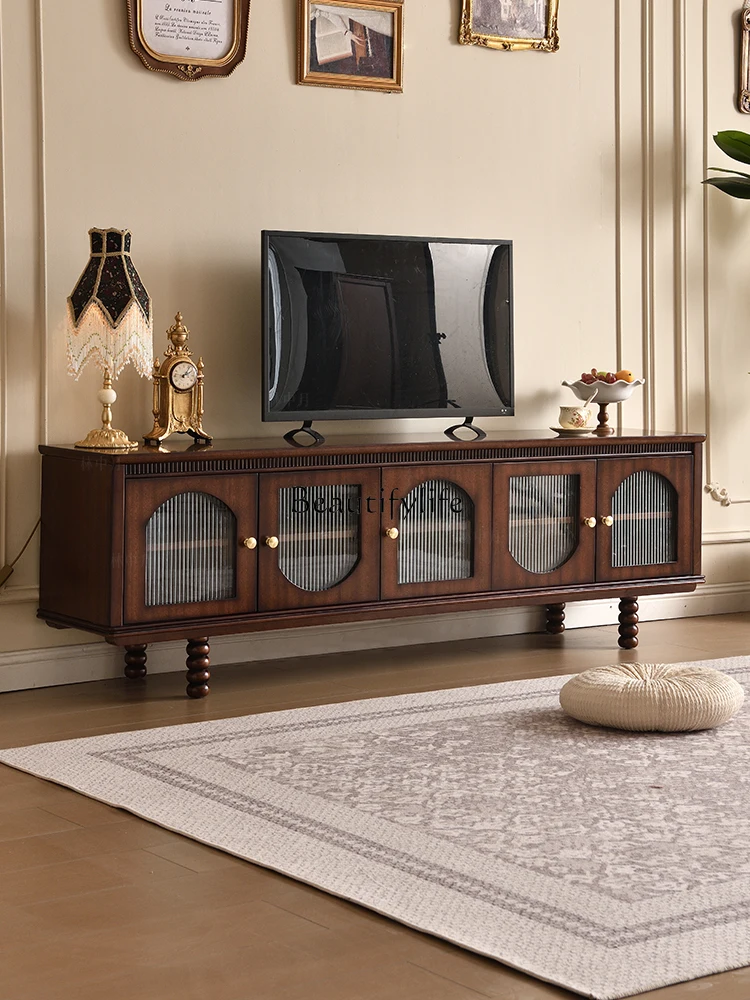 

American retro medieval solid wood floor cabinet, living room storage and storage cabinet integrated