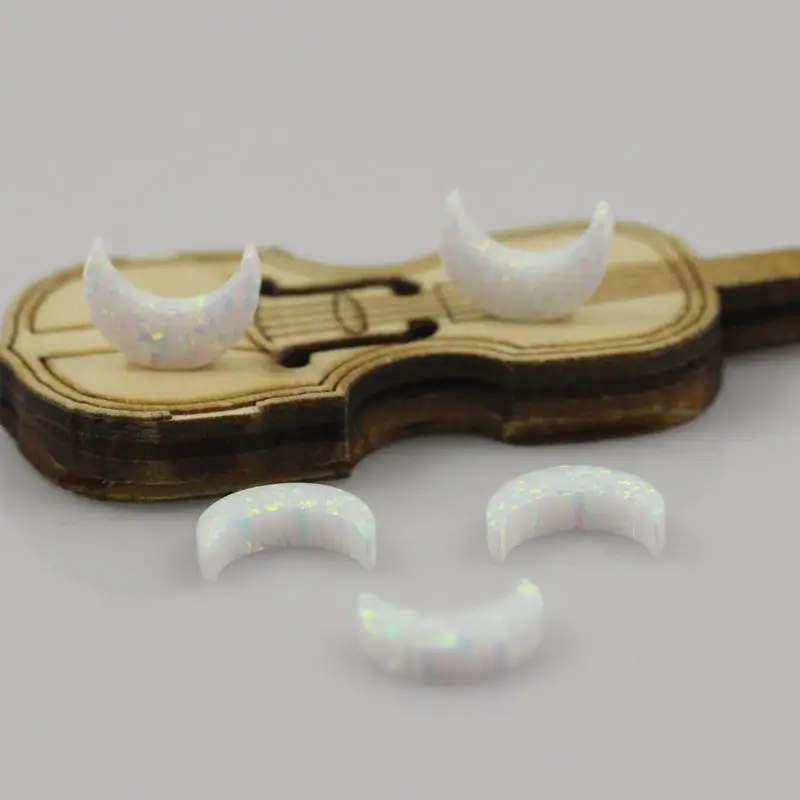 (2Pcs/5Pcs/Lot) 8x11MM Half Moon Pendant Fire Opal White OP17 With Side Hole For Necklace