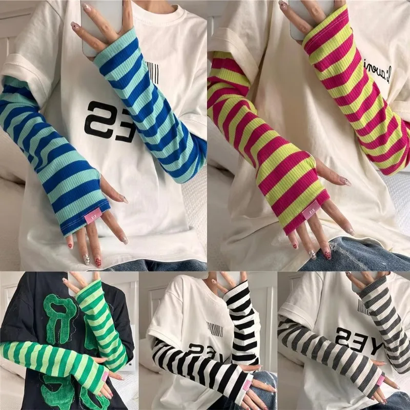 Copertura per braccio a maniche lunghe a righe Protezione UV Protezione solare Y2K Maniche per braccio alla moda dolce Protezione solare a righe Manica in seta di ghiaccio