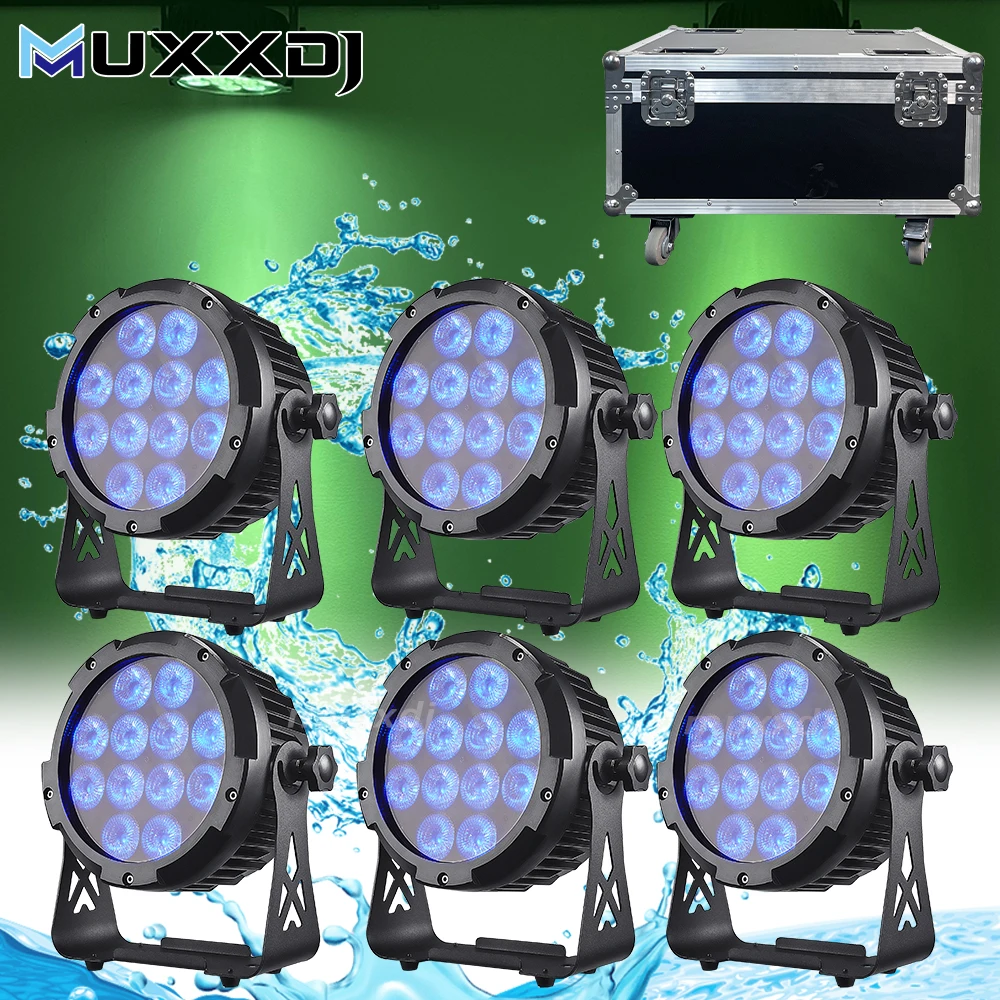 

MUXXDJ 6pcs With Flight Case IP65 Waterproof up Lighting 12*18W RGBWA UV 6in1 Wireless Dmx Battery Powered for Party Lights