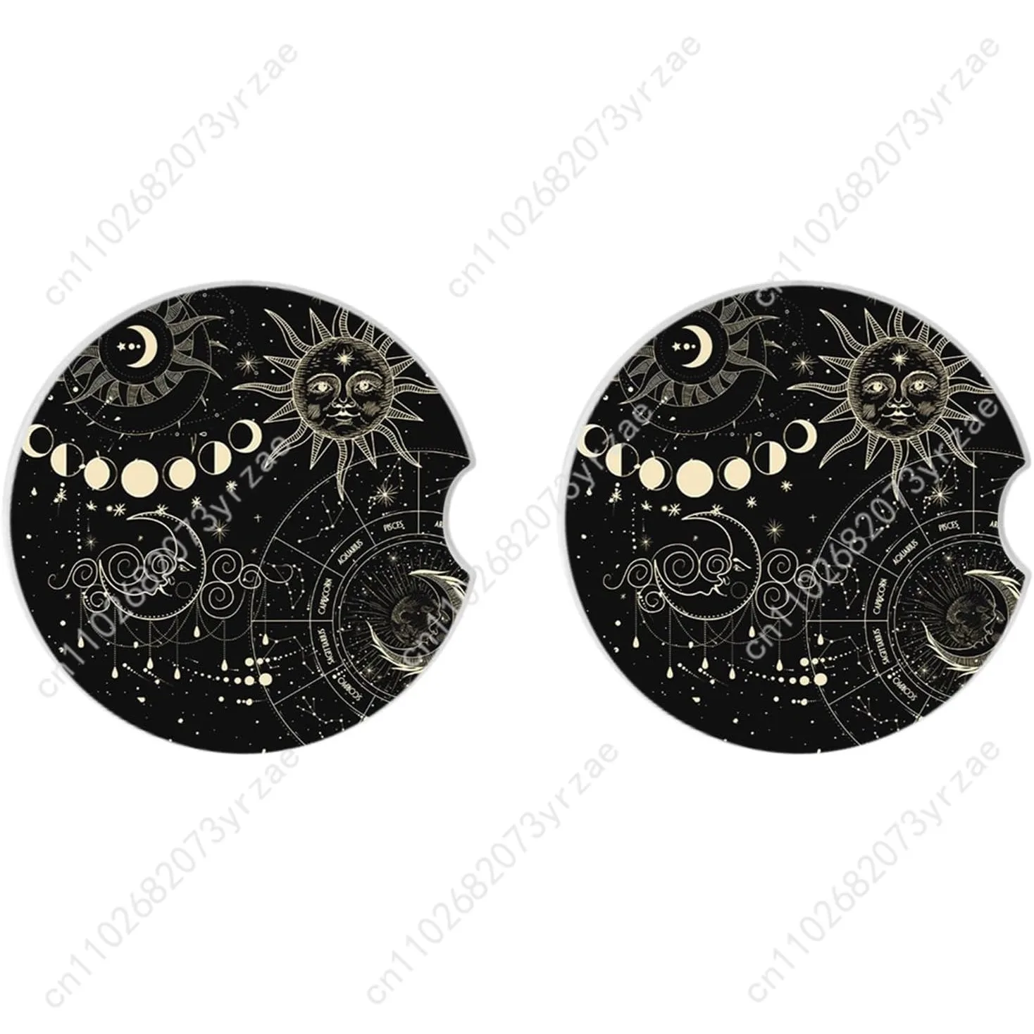 

Moon Sun Car Coasters 2pcs Absorbent Anti Slip Car Coasters Scalding Waterproof Easy Clean Car Interior Accessories