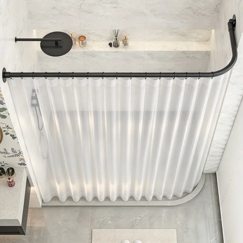 No-Drill Telescopic Shower Curtain Rod, L-Shaped Curved Corner Track, Bathroom Bathtub Partition Bracket, Splash Guard Rail