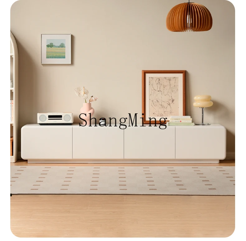 

TMJ solid wood TV cabinet white floor locker small apartment living room household floor cabinet