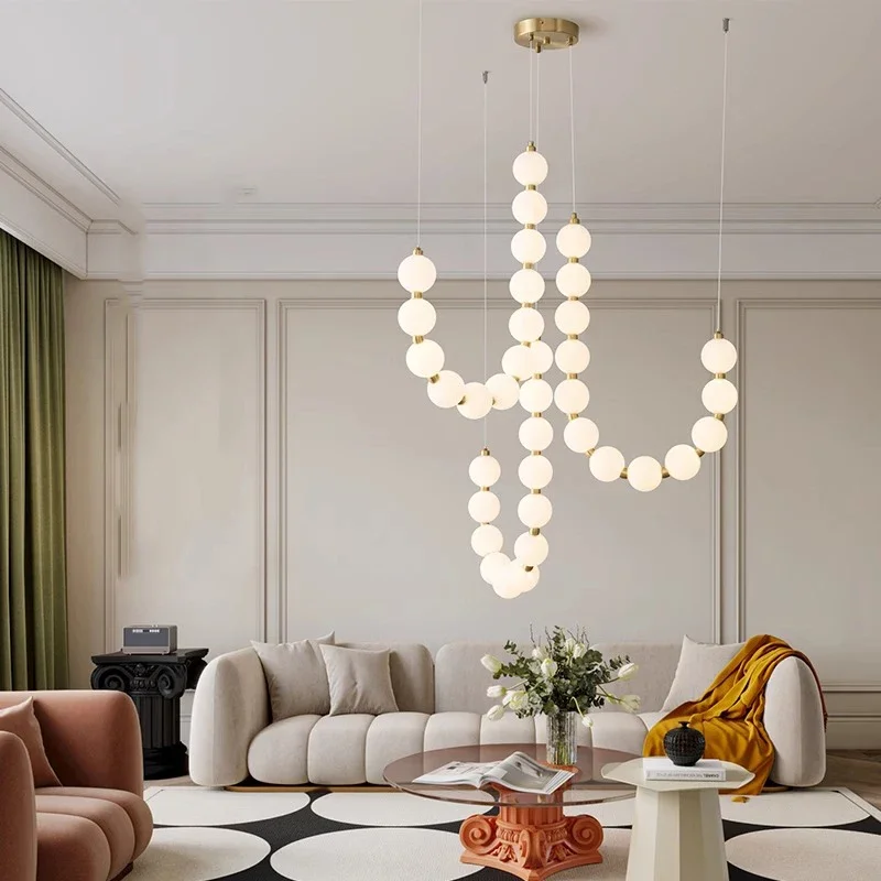 Nordic Prayer Beads LED Pendant Lights for Living Dining Room Kitchen Food Tables Staircase Chandelier Home Decor Light Fixture