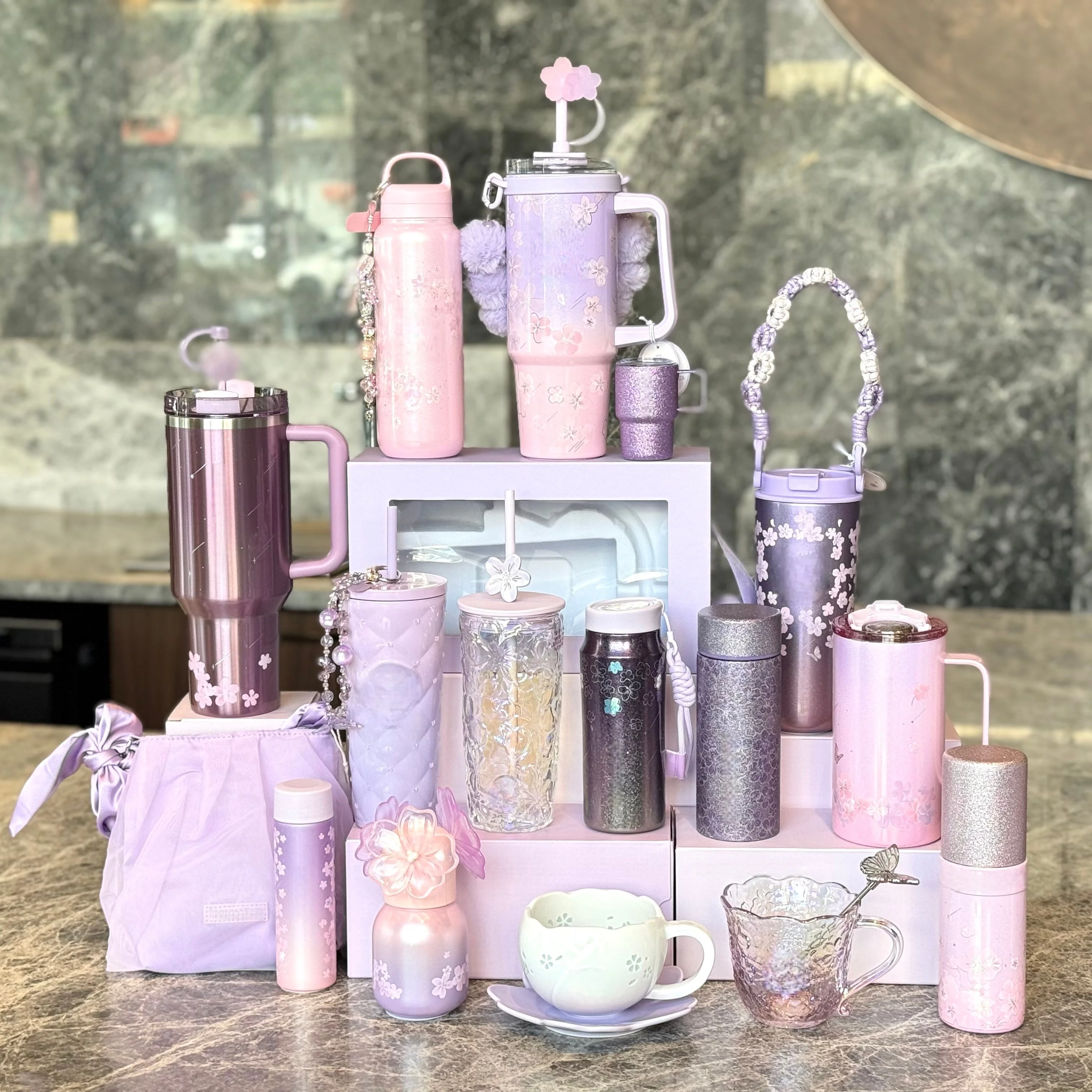

Bk 2026 Twilight Sakura Limited Edition Stainless Steel Insulated Cup Dual Straw Mug Lids Gradient Pink Purple With Handle