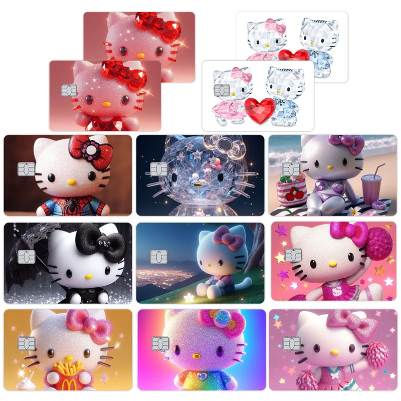 

2PCS Hello Kitty Cartoon Credit Card Stickers Visa Debit Bank Charge Card Big Small No Chip Skin Cover Sticker Decal Decoration