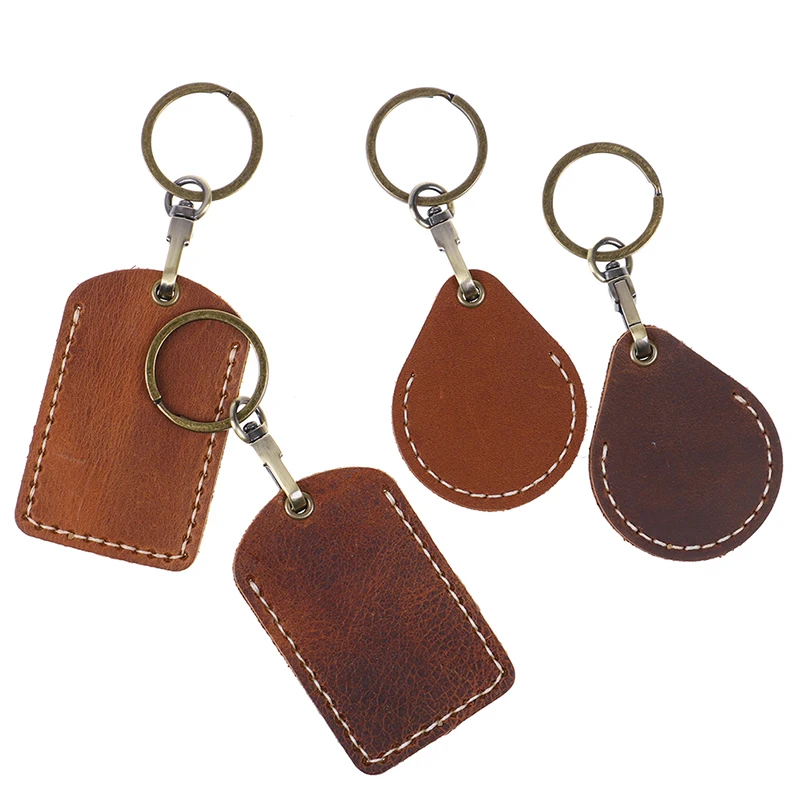 Vintage Leather Key Case Keychain Doorlock Access Control Tags Keyfob Tag ID Card Case Keychain Access Card Bag Key Tag Key Ring