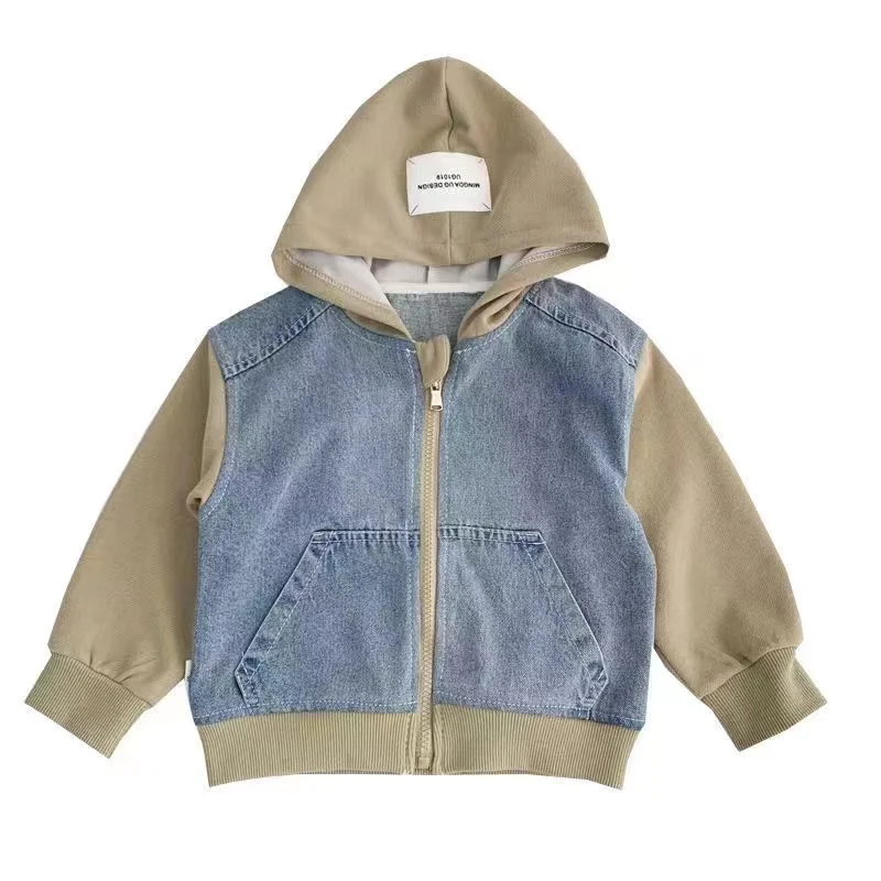 Veste en Denim pour Garçon et Fille, Nouvelle Version Coréenne, Manteau à Capuche en Patchwork, Vêtements Décontractés pour Enfants, Printemps et