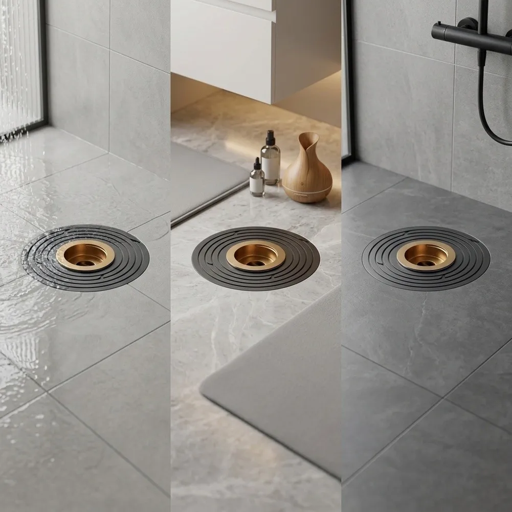 Swing-Valve Based Floor Drain Core with Black Drain Cover and Brass Inner Component for Drain Pipe Compatibility 34-100mm