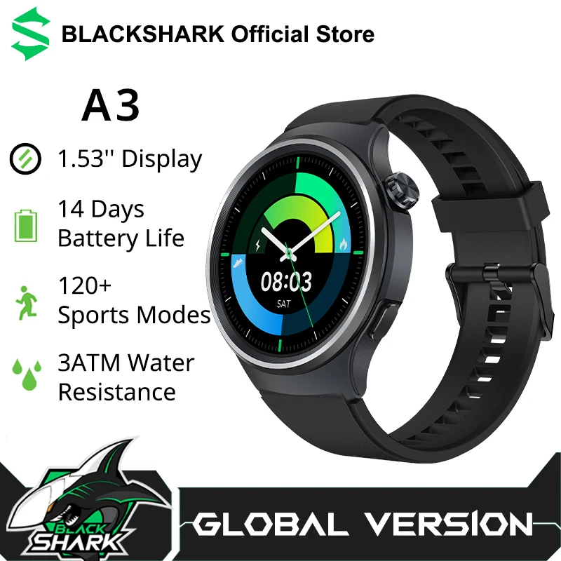 Global Version Black Shark A3 1.53'' Display 14 Days Life 120+ Sports Modes 3ATM Health Monitoring Over 240 Watch Faces