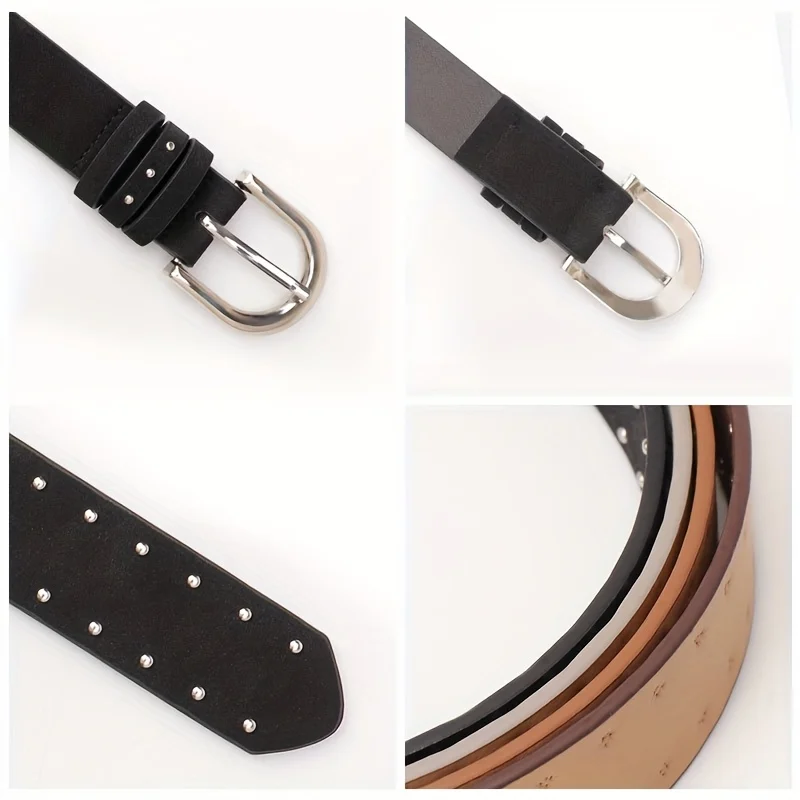 1 Stück Damengürtel Retro Wildleder Nietengürtel Mode silbriger Nadelschnallengürtel Y2K-Gürtel, gepaart mit Röcken, Jeans – für ideale Geschenke – Detail 4