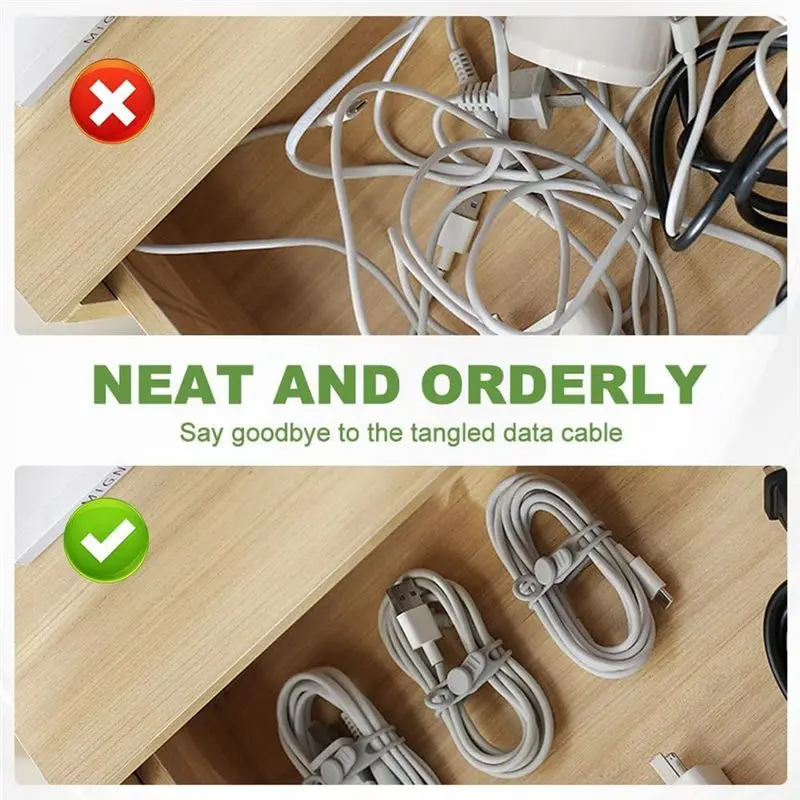 B03B-Cable Management Organizers 10PC Data Cable Organizer, Silicone Cable Ties For Fastening And Bundling Cable Cords Wires