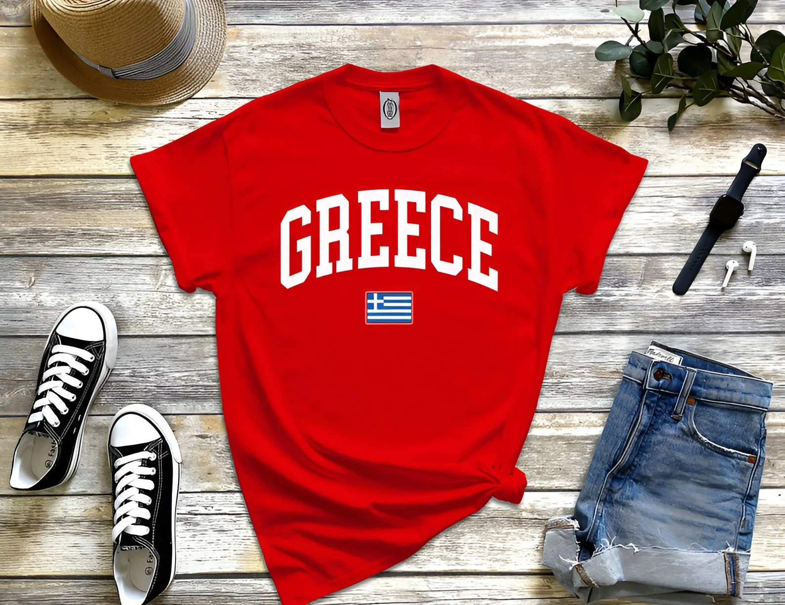 Greek flag trend Y2K print European and American slim fit versatile women\'s T-shirt short sleeved retail women\'s T-shirt