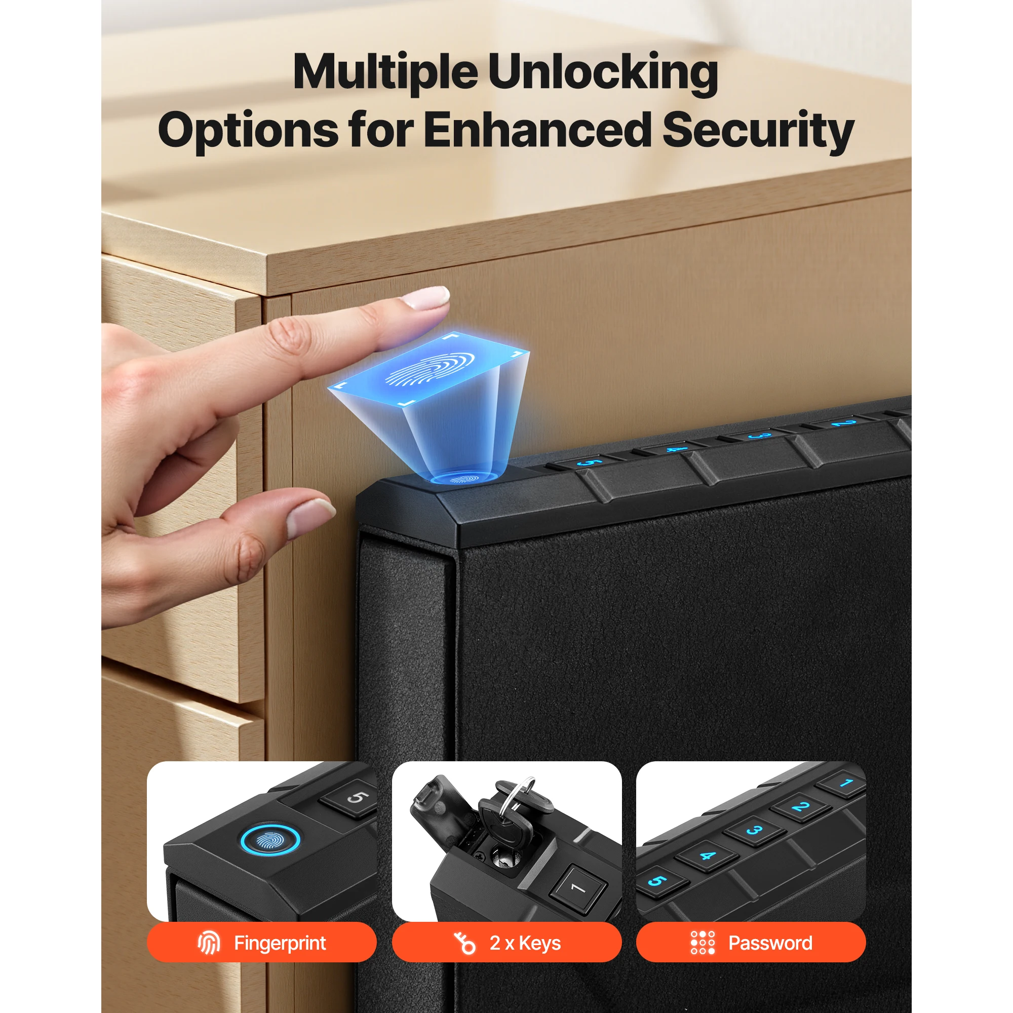Gun Safe, 3-Way Quick Access Firearm Case Box with Lighting for 1 Pistol & Magazine, Slider Handgun Gun Safe with Fingerprint/Password/Key, Mounted Pistol Gun Box for Nightstand Bedside Desk Car