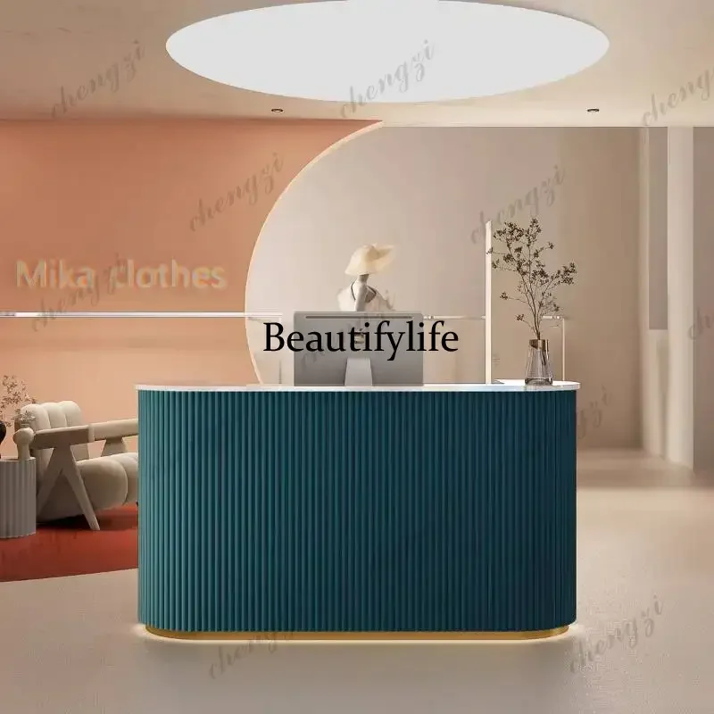 Green Boutique Reception Desks Counter Blue Decor Long Weight Reception Desk Wood Business Bancone