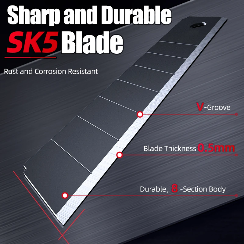 سكينة قابلة للسحب SK5 شديدة التحمل مع مقبض من سبائك الألومنيوم شفرة أوسع 18 مم لضروريات القطع المكتبية والمنزلية