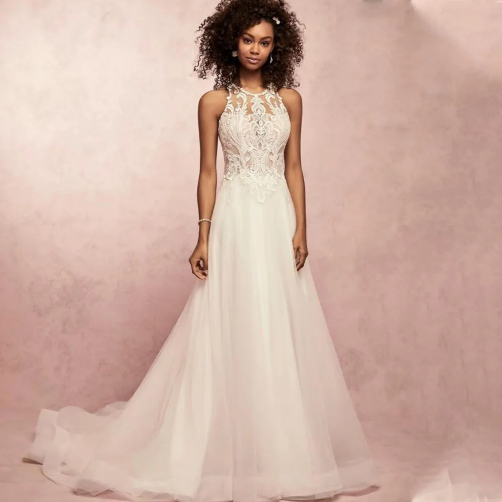 Robe de mariée princesse en dentelle, avec traîne de balayage sans manches, en Tulle, sur mesure, fermeture éclair ivoire magnifique