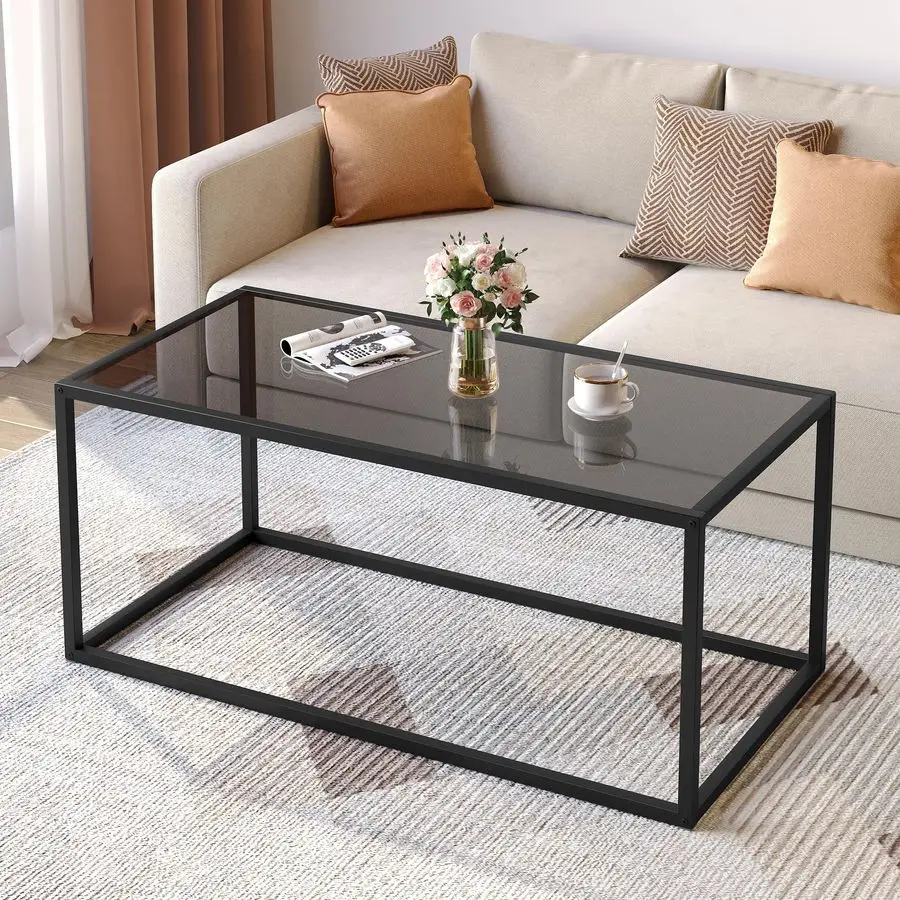 

Glass Coffee Table Modern Coffee Tables Simple Rectangular Center Table with Open Space for Living Room Home Office,39.3 x 19.7