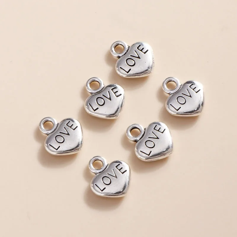 Leslie 30 Stück 10*12mm Anhänger Antik Silberfarbene Metall-Liebesherz-Charms für DIY Schmuckherstellung Armband Halskette Schmuck – Detail 4